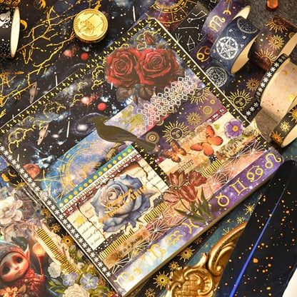36 Rolls Galaxy Washi Tape Pack Stars Arts Adhesive Tapes Gold Silver Foil Decorative Masking Tape Sets for Craft (36 Count)