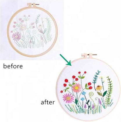 BlingBling5 Embroidery Kits for Adults Full Range of Starter Including Instructions Stamped Cloth with Pattern Hoop Color Threads and Tools Punch Needle Kit(Flowers 2)