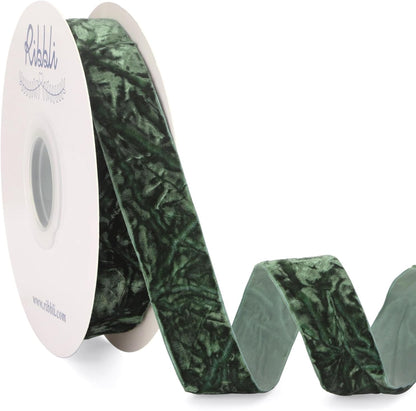 Ribbli Forest Green Velvet Ribbon 1 Inches Luxury Crinkled Green Christmas Ribbon for Gift Wrapping Crafts Home Decor-Continuous 10 Yard - Crafty Corner