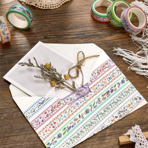 Washi Tape 10 Rolls Embroidery Patterns Decorative Paper Sticker (10 Count)