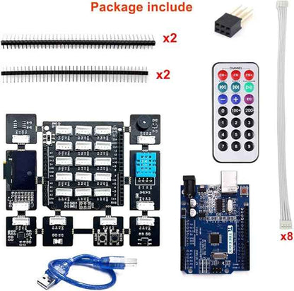 Electronic Projects Basic Starter Kit All in one Beginner Kit with 8 Sensors Detachable Compatible with Arduino for Beginner Adults Teens Learning
