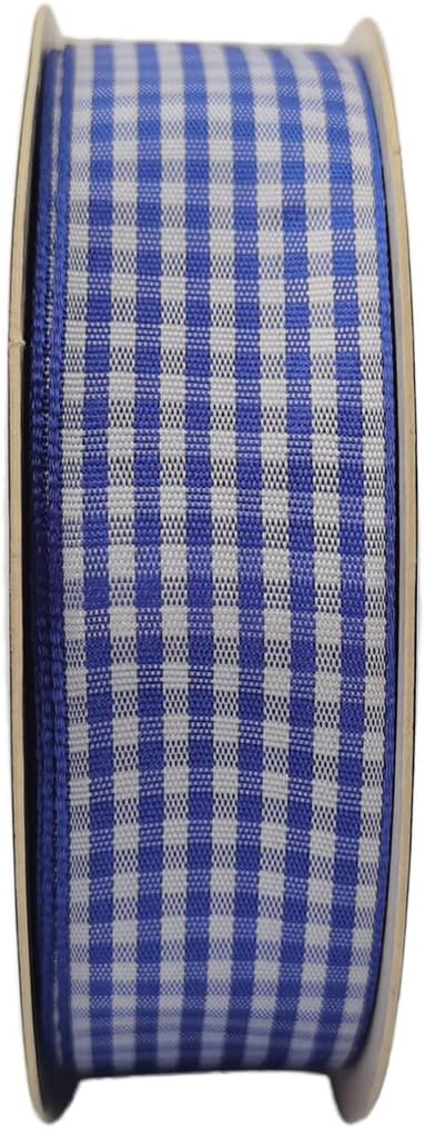 Blue and White Gingham Ribbon Plaid Ribbon 25 Yards Each Roll 100% Polyester (1", Blue) - Crafty Corner