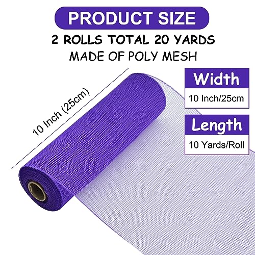 2 Rolls 10 Inch Purple Decorative Mesh Ribbbon Rolls (60 Foot)