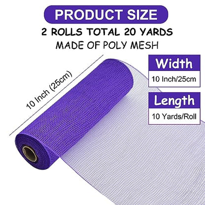 2 Rolls 10 Inch Purple Decorative Mesh Ribbbon Rolls (60 Foot)