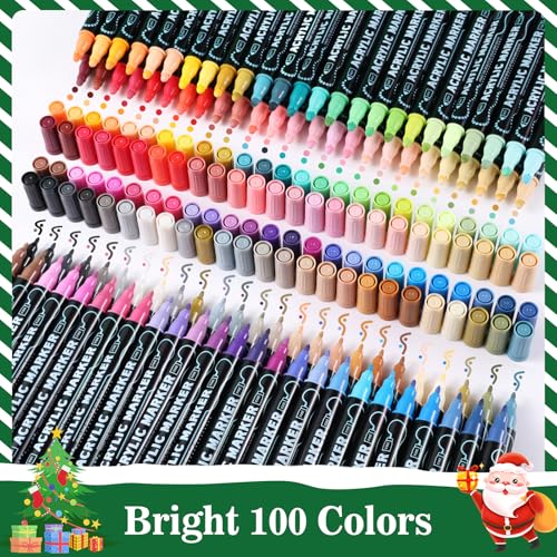 100 Colors Precision Dual Tip Acrylic Paint Markers Pens (100 Count)