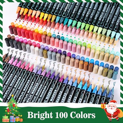 100 Colors Precision Dual Tip Acrylic Paint Markers Pens (100 Count)