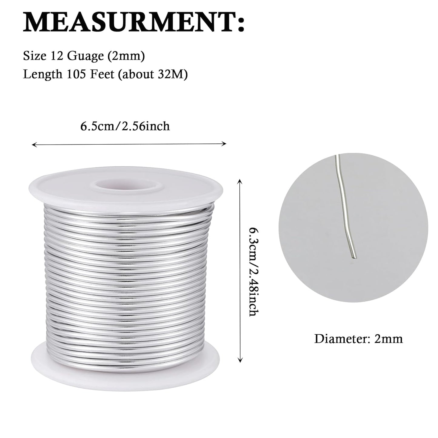 12 Gauge Sliver Aluminum Craft Wire (105FT) - Anodized for Jewelry Making, Beading Floral, Plant Gardening, Sculpting & Modeling Craft Wire (Sliver #1, 2mm) - Crafty Corner