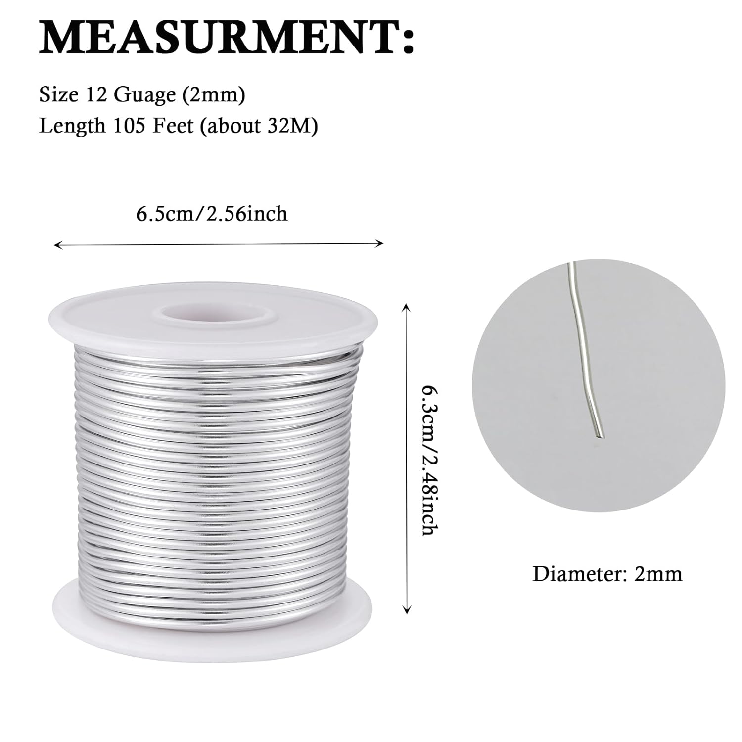 12 Gauge Sliver Aluminum Craft Wire (105FT) - Anodized for Jewelry Making, Beading Floral, Plant Gardening, Sculpting & Modeling Craft Wire (Sliver #1, 2mm) - Crafty Corner