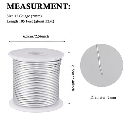 12 Gauge Sliver Aluminum Craft Wire (105FT) - Anodized for Jewelry Making, Beading Floral, Plant Gardening, Sculpting & Modeling Craft Wire (Sliver #1, 2mm) - Crafty Corner
