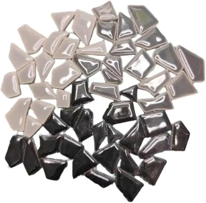 Mosaic Tiles 200g/7.05oz(Approx. 155-170pcs) Porcelain Mosaic Tiles 1-2.5cm 0.4mm Thickness Ceramic Mosaic Stones DIY Mosaic Craft Material(Grey Black Mix)