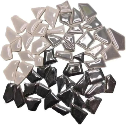 Mosaic Tiles 200g/7.05oz(Approx. 155-170pcs) Porcelain Mosaic Tiles 1-2.5cm 0.4mm Thickness Ceramic Mosaic Stones DIY Mosaic Craft Material(Grey Black Mix)