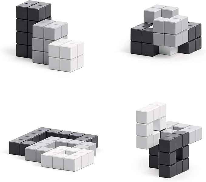 PIXIO Noir - Tiny Magnetic Blocks Building Toy in The Pixel Art Style with Free App - 5/16" Plastic Cubes with 6 Magnets Inside - Open Ended Toy - Creativity Toy for Ages 6+ - 60pcs