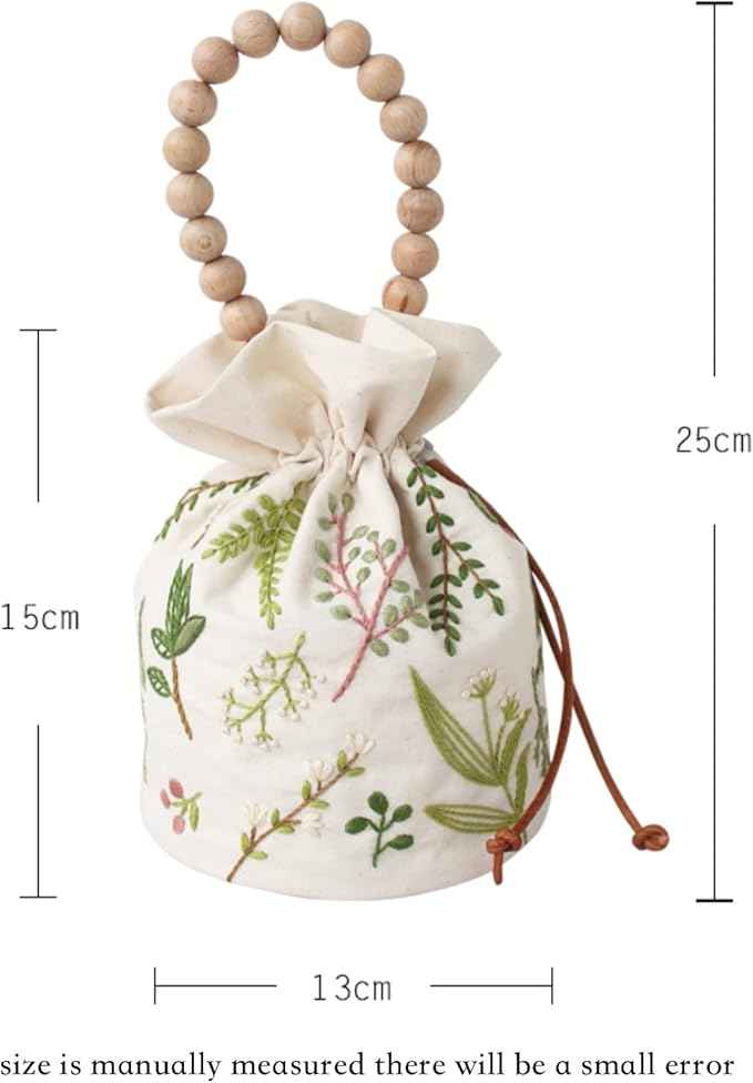 Smart-Feather Embroidery Drawstring Bag Kits with Patterns, Needlepoint Sewing Handbag Kit for Beginners, Embroidery Start Kit with Hoop