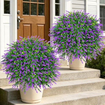 2 Pack UV Resistant Artificial Lavender Boxwood Plants Outdoor (2 Count)