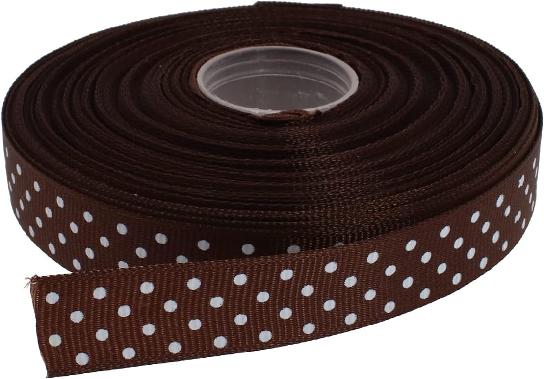Polka Dot Grosgrain Ribbon 25 Yard Each Roll 100% Polyester (5/8", Coffee) - Crafty Corner
