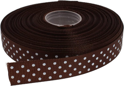 Polka Dot Grosgrain Ribbon 25 Yard Each Roll 100% Polyester (5/8", Coffee) - Crafty Corner