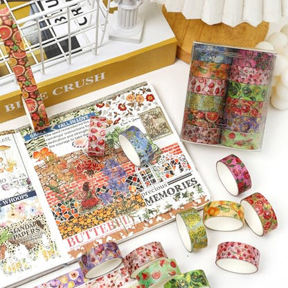12 Rolls Charming Washi Tape Set Gold Silver Foil Detailing Arts Adhesive Tapes Basic Patterns Decorative Masking Tape Sets for Craft (39.3701 Foot)