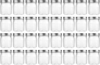 novelinks 8 oz Clear Plastic Jars with Screw-On Lids - BPA-Free Refillable Storage Containers for Slime, Spices, Crafts, Kitchen & Home Organization (32 Pack,Silver)