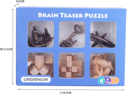 Brain Teaser Puzzle for Adults Puzzles Metal Hole Lock Adult Educational Toy Jigsaw IQ Puzzle（6 Pack） (Gold)