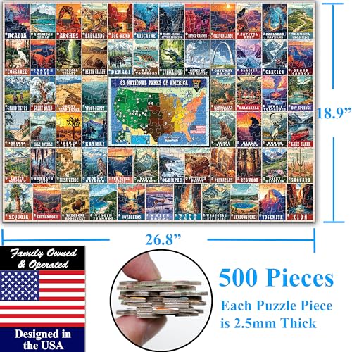 Colorful Vintage USA National Parks 500 Pieces Very Large Pieces Jigsaw Puzzle for 13+