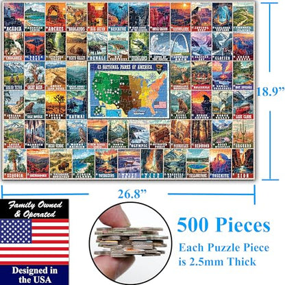 Colorful Vintage USA National Parks 500 Pieces Very Large Pieces Jigsaw Puzzle for 13+