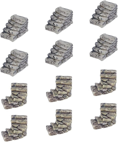 SUPERFINDINGS 12Pcs 2 Styles Miniature Steps Decoration Miniature Stone Stairs Resin Steps Mini Lighthouse Water Well Bridge Figurines for Garden DIY Kit Statues