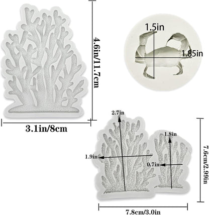 5 PCS Marine Theme Fondant Silicone Mold Seaweed Coral shell crab Shape DIY Handmade Baking Tools, For Theme Cake Cookie Chocolate Candy Decoration Fondant Polymer Clay