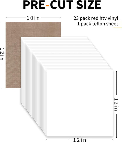 HTVRONT White HTV Heat Transfer Vinyl Bundle: 24 Pack 12"x12" Iron on Vinyl Sheets for T-Shirt (1 PTFE Sheet Included), PU HTV Easy to Cut & Weed for Heat Design