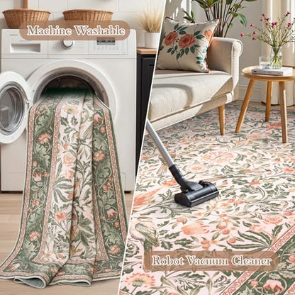 Boho Floral Birds Laundry Room Rug Runner 2x5