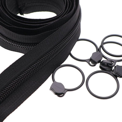 5 Black Nylon Coil Zippers by The Yards Bulk 10 Yards with 25pcs Black Ring Pull Sliders for DIY Tailor Sewing Craft