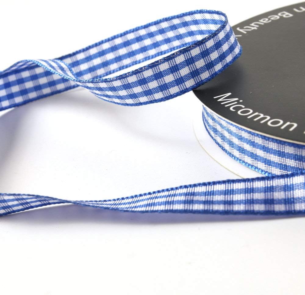 Ink Blue Gingham Plaid Checked Ribbon 25 Yard Each Roll 100% Polyester (3/8", Ink Blue) - Crafty Corner