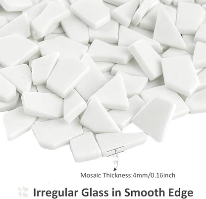 Youway Style White Mosaic Tiles for Crafts Bulk,200g Broken Glass Pieces for DIY Spring Mosaic Art Kit Decor,Garden Mosaic Supplies