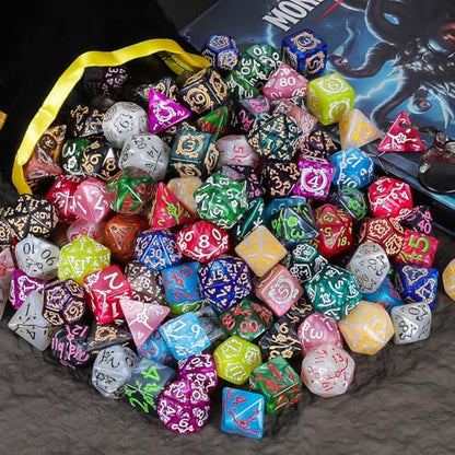 Polyhedral Dice with Engraved Designs & Drawstring Pouch (182 Count)