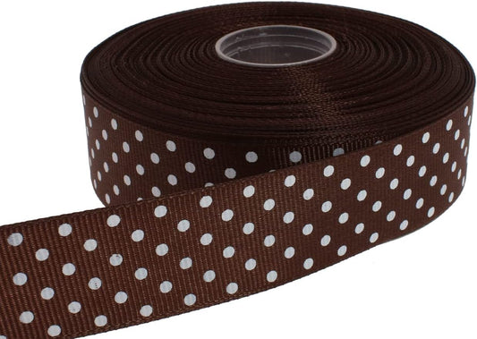 Polka Dot Grosgrain Ribbon 25 Yard Each Roll 100% Polyester (1", Coffee) - Crafty Corner