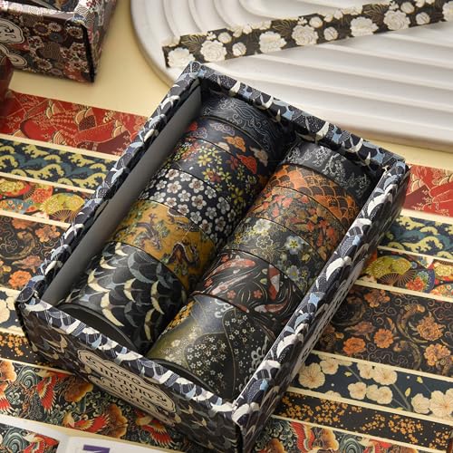 12 Rolls Kyoto Charm Washi Tape Set Japanese Arts Adhesive Tapes Geometric Garden Decorative Masking Tape Sets for Craft (12 Count)