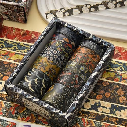 12 Rolls Kyoto Charm Washi Tape Set Japanese Arts Adhesive Tapes Geometric Garden Decorative Masking Tape Sets for Craft (12 Count)