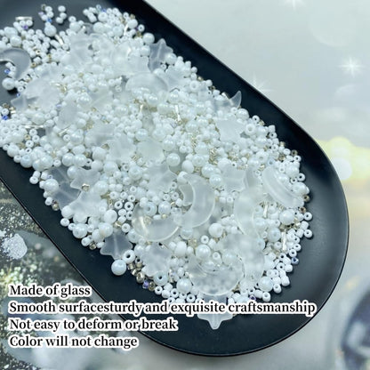 Assorted Glass Beads for Jewelry Making Multi Size Colors Glass Star Moon Seed Pearl Spacer Beads for Bracelets Necklace Earring Making(Frosted White)