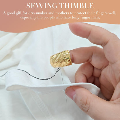FR 4Pcs Sewing Thimbles, Metal Thimbles for Hand Sewing Finger Protector Knitting Needlework DIY Tools Gold