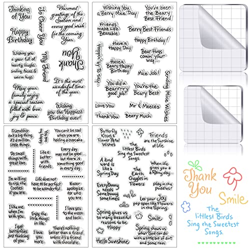 4 Sheet Sentiments Rubber Clear Stamps Set for Card Making and DIY Scrapbooking Journaling 2 Acrylic Stamp Blocks with Grid Lines for Valentine Birthday Wedding Wife Husband Anniversary Card (6 Count)
