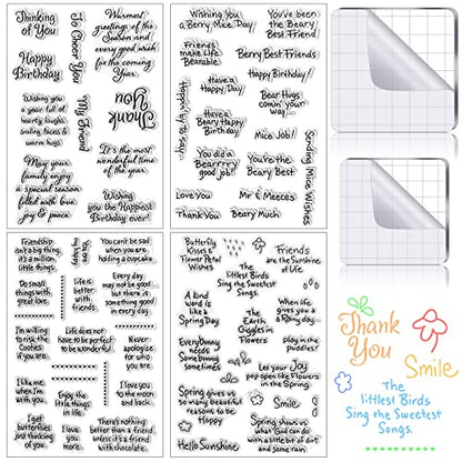 4 Sheet Sentiments Rubber Clear Stamps Set for Card Making and DIY Scrapbooking Journaling 2 Acrylic Stamp Blocks with Grid Lines for Valentine Birthday Wedding Wife Husband Anniversary Card (6 Count)
