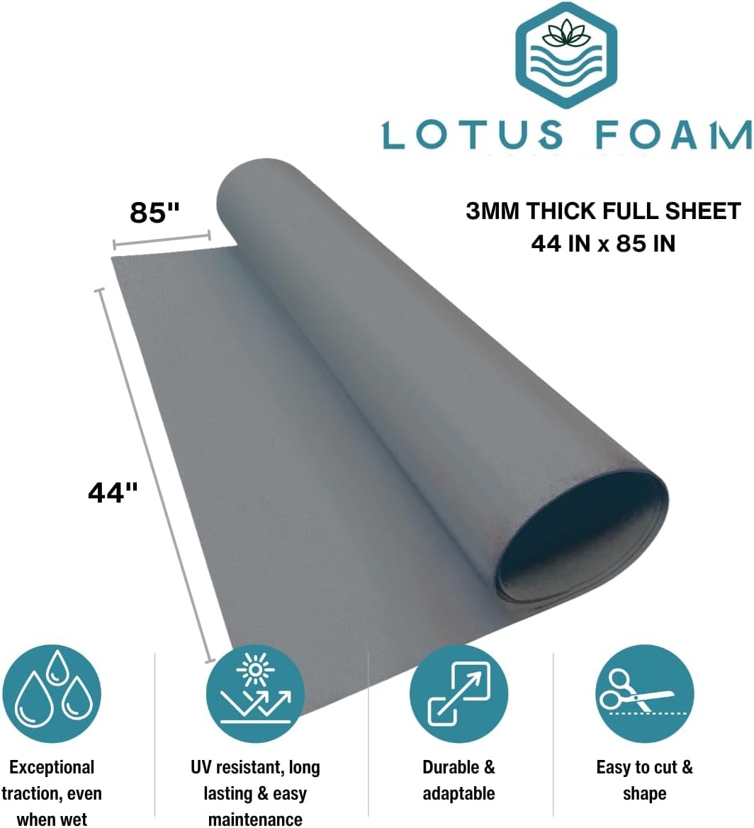 LotusFoam Large 3mm EVA Foam Sheet - 44"x 85" High Density Foam 130 kg/m3 for Cosplay, Costumes, Crafts, Flooring, Outdoor Use - 35 Colors (Grey) - Grey - Crafty Corner