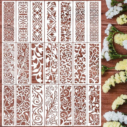 Floral Stencils for Crafts Reusable Border Stencils for Painting 12"x 4" (21 Count)