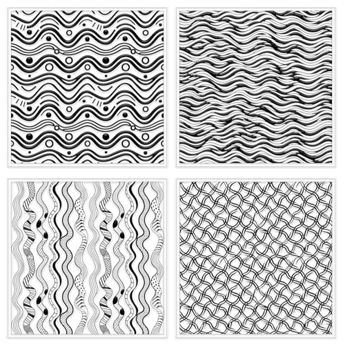 4 Pcs Artistic Wavy Polymer Clay Texture Sheets Wavy Lines Silicone Texture Stamp Seamless Pattern Modeling Pattern Pad Sheets for Jewelry and Earrings Tools