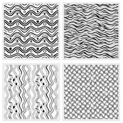 4 Pcs Artistic Wavy Polymer Clay Texture Sheets Wavy Lines Silicone Texture Stamp Seamless Pattern Modeling Pattern Pad Sheets for Jewelry and Earrings Tools