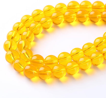 60pcs 6mm Smooth Yellow Crystal Glass Beads Citrine Round Loose Beads for Jewelry Making DIY Bracelet Necklace 15" Energy Healing Power Stone Beads