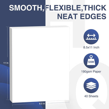 Cardstock 8.5 x 11 Inch 40 Sheets 190 gsm Heavyweight Card Stock Paper White Cardstock Printer Paper Perfect for Wedding Invitations, DIY Cards, Postcards, Photos, Art and Crafts