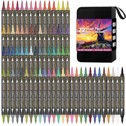 Dual Tip Acrylic Paint Markers 72 Colors (36 Count)