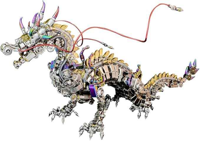 3D Metal Puzzle - Large Chinese Dragon Model Kit - Mechanical Metal Jigsaw- DIY Desk Ornament - Assembly Dinosaur Crafts Brain Teaser - Perfect for Adults
