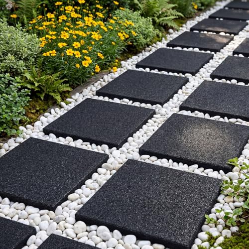 16 Pcs 12 x 12 Inch Rubber Stepping Stones Outdoor Garden Walkway Non (16 Count)