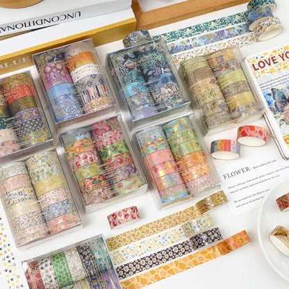 12 Rolls Charming Washi Tape Set Gold Silver Foil Detailing Arts Adhesive Tapes Basic Patterns Decorative Masking Tape Sets for Craft (12 Count)